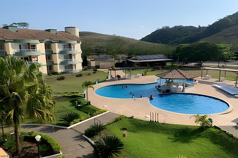 Luxuoso Apart Hotel Village c/ vista para piscina